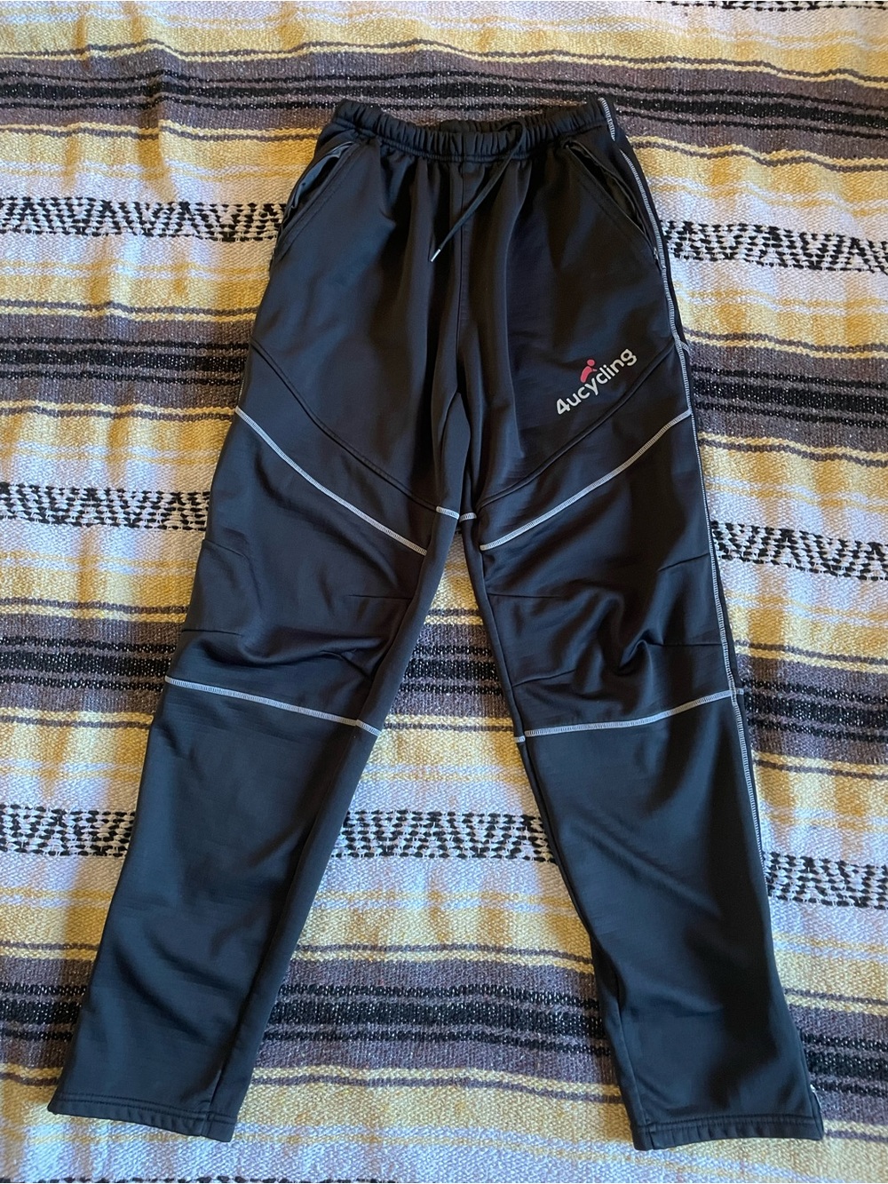 4ucycling Men's Windproof Thermal Cycling Pants Fleece Lined Black - Size S
